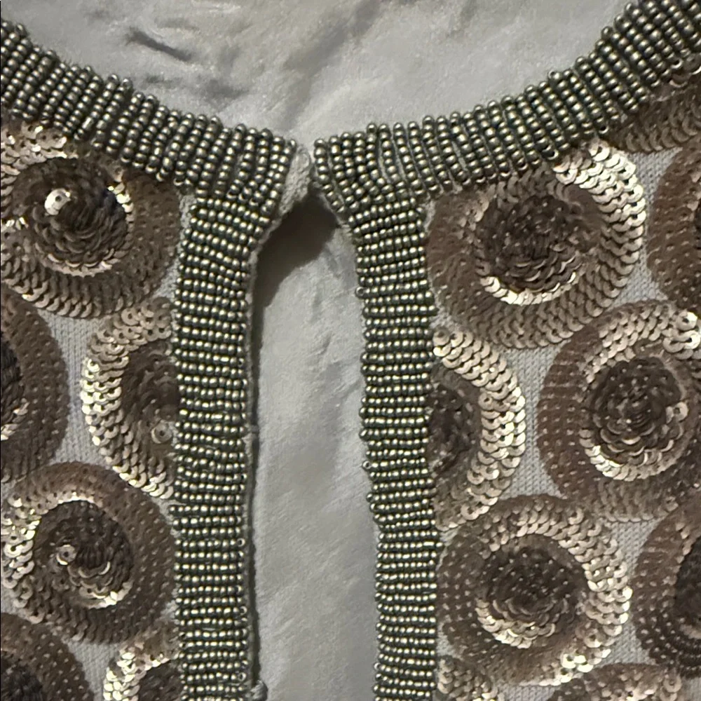 Boden Limited Edition Gray Cardigan Jacket with Sequins and Beaded Trim 2 - Picture 5 of 7